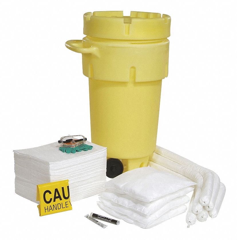 SPILL KIT, 43 GAL ABSORBED PER KIT, 2 PAIRS OF GLOVES/SAFETY GOGGLES, YELLOW