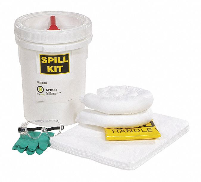 SPILL KIT, 5 GAL ABSORBED PER KIT, 10 ABSORBENT PADS/2 ABSORBENT SOCKS, WHITE