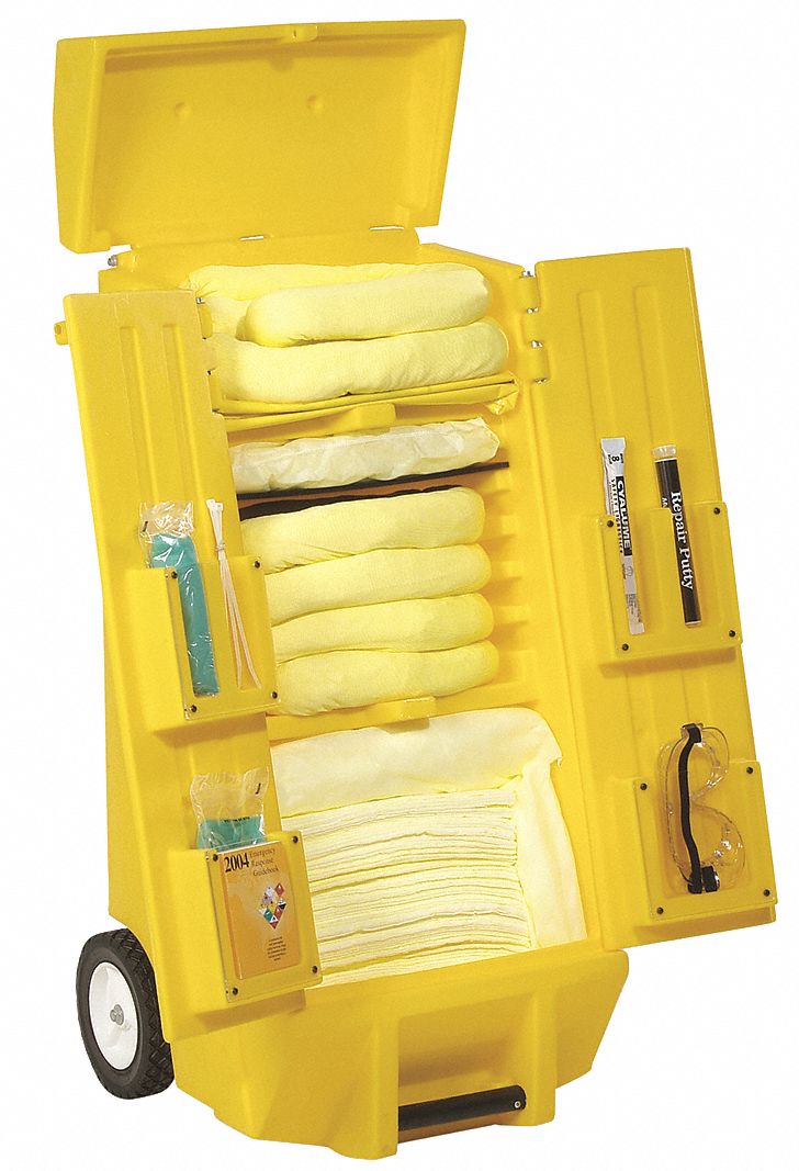 SPILL KIT, 28 GAL ABSORBED PER KIT, 2 PAIRS OF GLOVES/SAFETY GOGGLES, YELLOW
