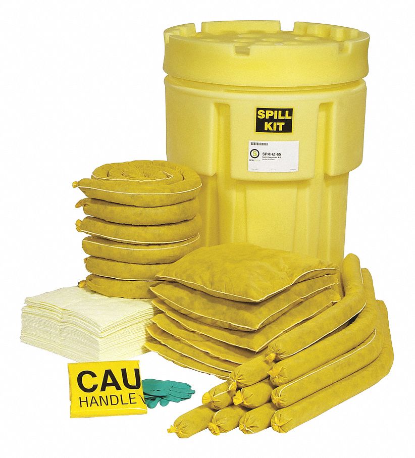 SPILL KIT, 44 GAL ABSORBED PER KIT, 2 PAIRS OF GLOVES/2 SAFETY GOGGLES, YELLOW