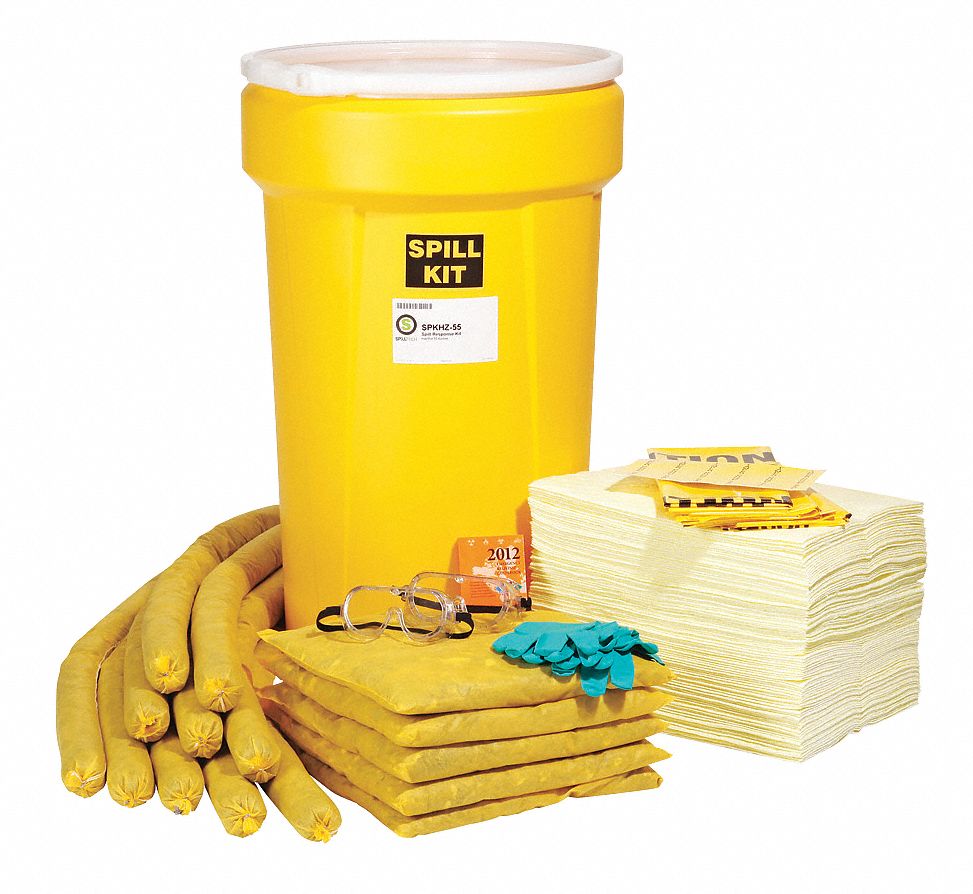 SPILL KIT, 49 GAL ABSORBED PER KIT, 2 PAIRS OF GLOVES/2 PAIRS OF GOGGLES, YELLOW