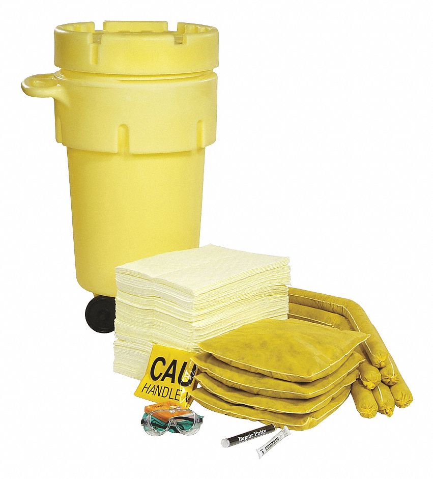 SPILL KIT, 43 GAL ABSORBED PER KIT, 2 PAIRS OF GLOVES/SAFETY GOGGLES, YELLOW