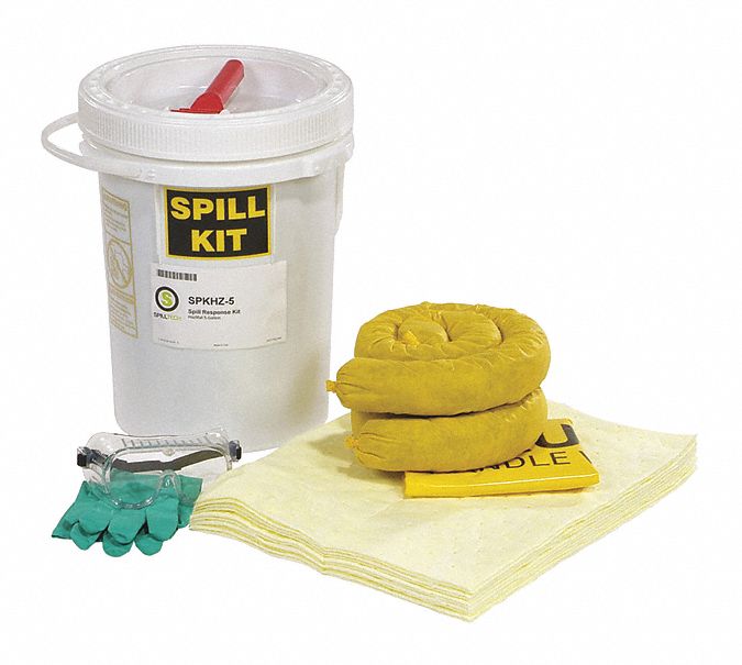 SPILL KIT, 5 GAL ABSORBED PER KIT, 10 ABSORBENT PADS/2 ABSORBENT SOCKS, WHITE