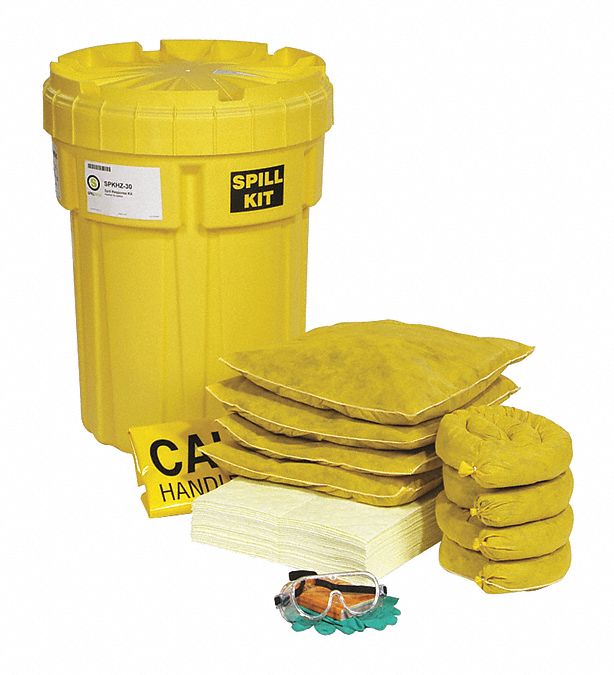 SPILL KIT, 23 GAL ABSORBED PER KIT, 2 SAFETY GOGGLES/PAIR OF GLOVES, YELLOW