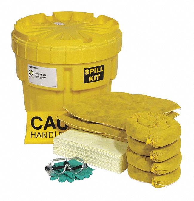 SPILL KIT, 15 GALLON ABSORBED PER KIT, PAIR OF GLOVES/SAFETY GOGGLES, YELLOW