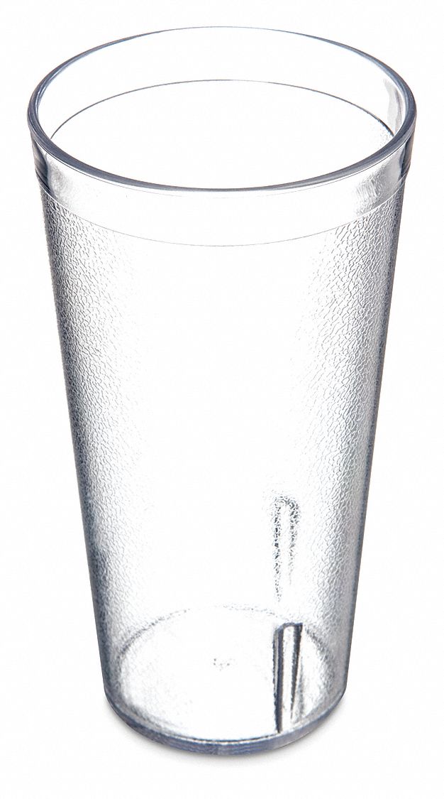 Tumbler: Pebbled, 22.3 fl oz Capacity, Clear, SAN, 3 3/8 in Dia, 6 1/2 in Overall Ht, Clear