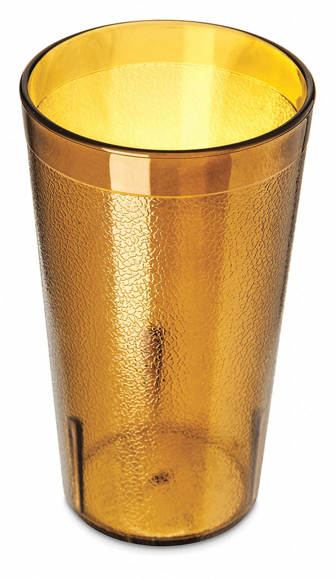 Tumbler: Pebbled, 13.4 fl oz Capacity, Amber, SAN, 3 in Dia, 5 1/8 in Overall Ht, Red