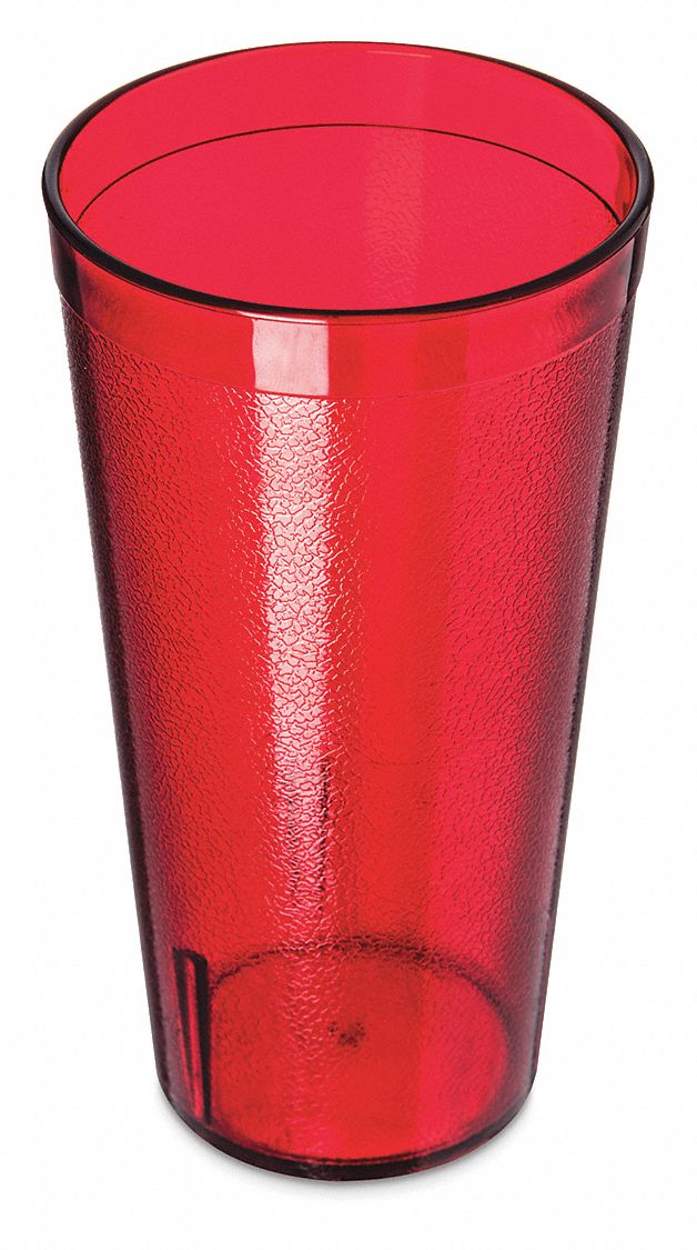 Tumbler: Pebbled, 22.3 fl oz Capacity, Ruby Red, SAN, 3 3/8 in Dia, 6 1/2 in Overall Ht
