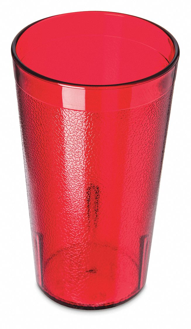 Tumbler: Pebbled, 13.4 fl oz Capacity, Ruby Red, SAN, 3 in Dia, 5 1/8 in Overall Ht, Red