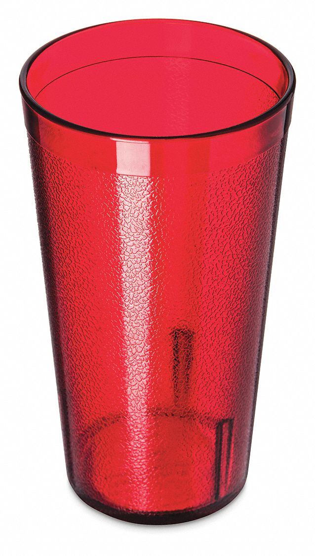 Tumbler: Pebbled, 16 fl oz Capacity, Ruby Red, SAN, 3 1/4 in Dia, 5 1/2 in Overall Ht, Red