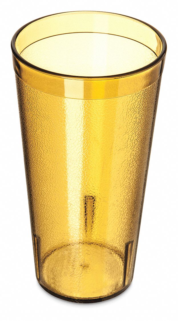 Tumbler: Pebbled, 22.3 fl oz Capacity, Amber, SAN, 3 3/8 in Dia, 6 1/2 in Overall Ht, Red