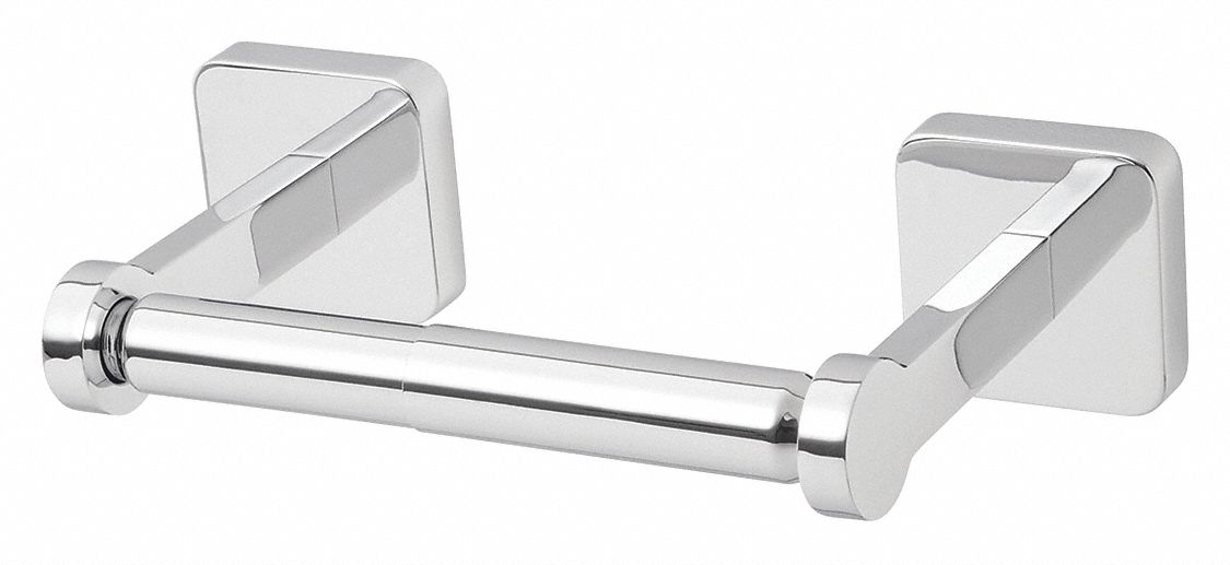 Toilet Paper Holder: Std Core, Horizontal Single Roll, Double Post Holder, Metal, Polished