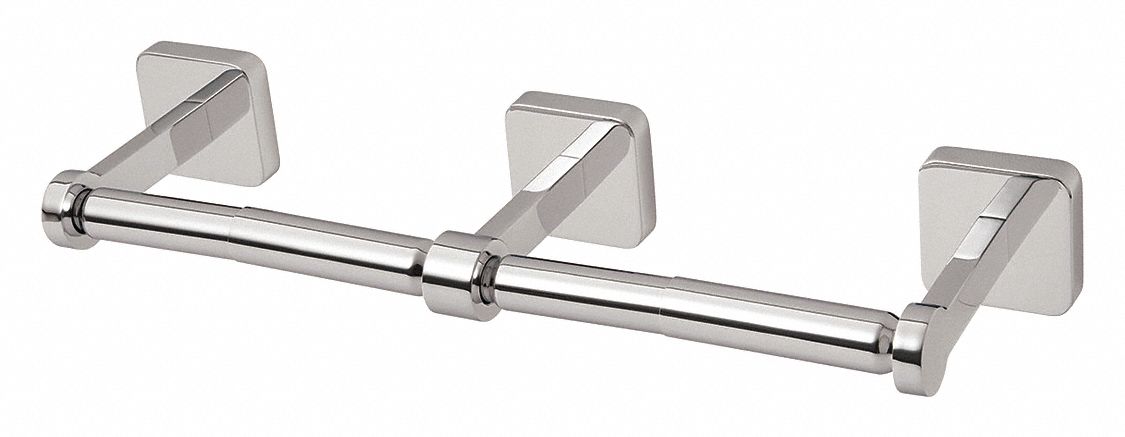Toilet Paper Holder: Std Core, Horizontal Double Roll, Triple Post Holder, Metal, Polished