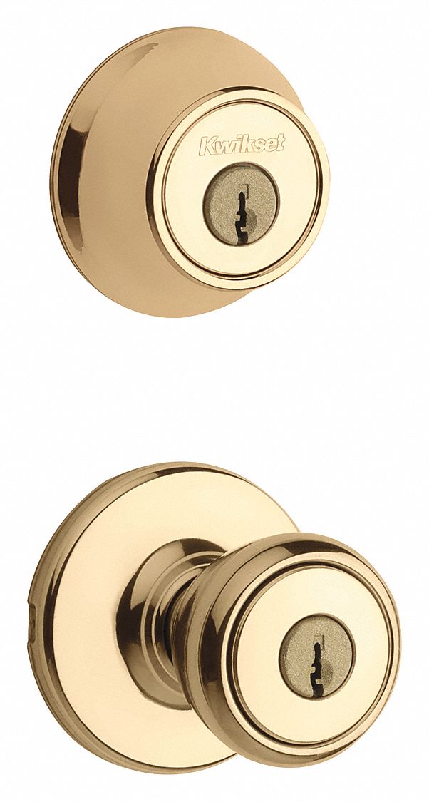 KWIKSET Deadbolt 3, Bright Brass, Pin/Tumbler, Different, ANSI/BHMA