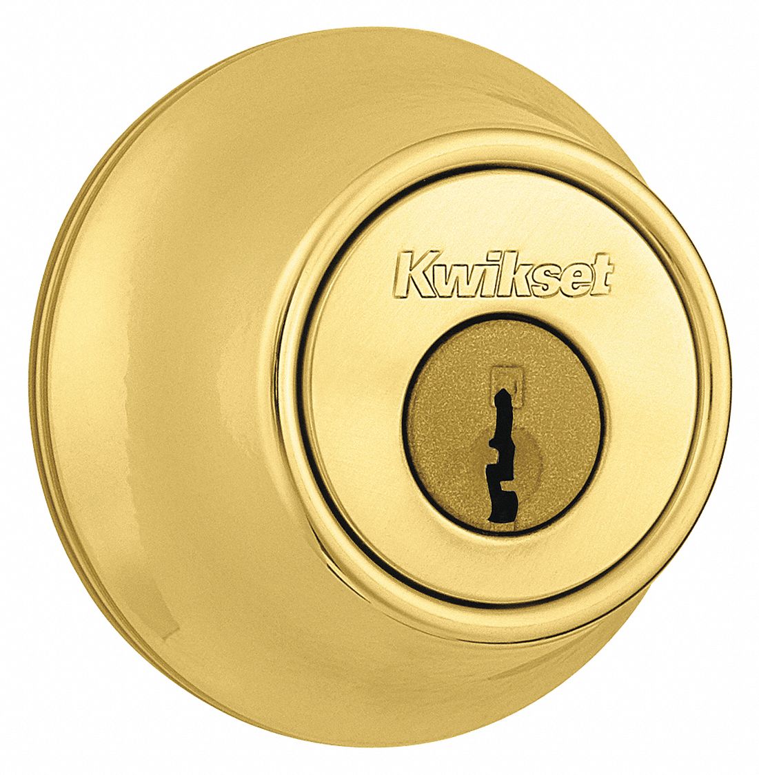 KWIKSET Deadbolt 3, Bright Brass, Pin/Tumbler, Different, ANSI/BHMA