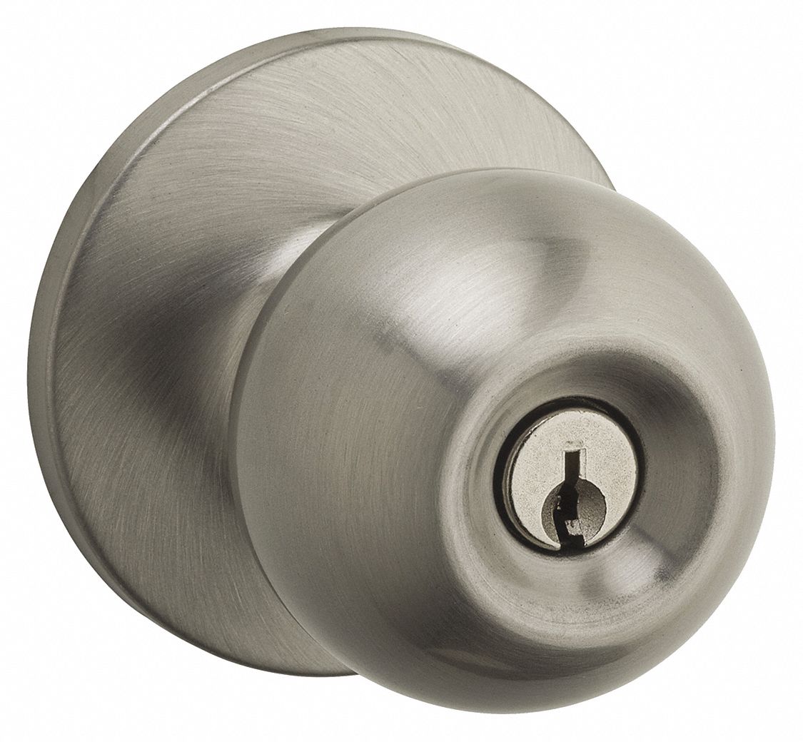 Knob Lockset: 3, Regina, Satin Nickel, Pin/Tumbler, Different, ANSI/BHMA