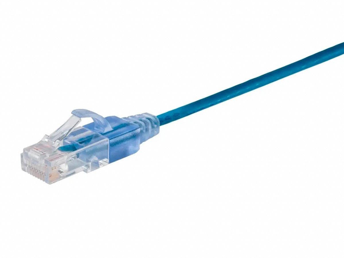 Voice and Data Patch Cord: Shielded, Cat 6A, 50 ft Overall Lg, PVC, Round, 30 AWG, Blue