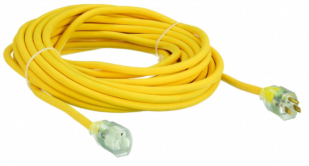 EXTENSION CORD, 50 FT CORD, 12 AWG WIRE SIZE, 12/3, SJEOOW, NEMA 5-15P, YELLOW