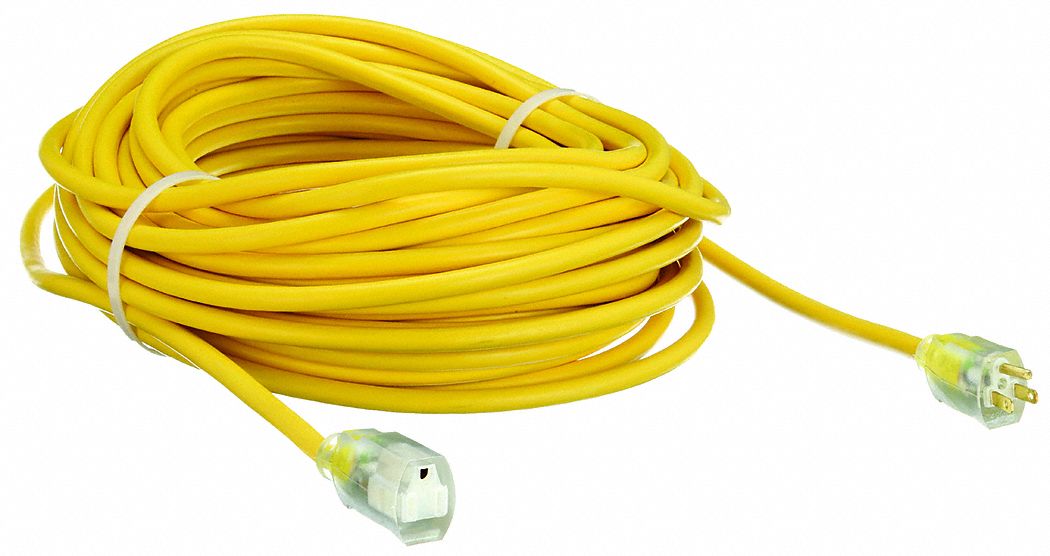 EXTENSION CORD, 100 FT CORD, 12 AWG WIRE SIZE, 12/3, SJEOOW, NEMA 5-15P, YELLOW