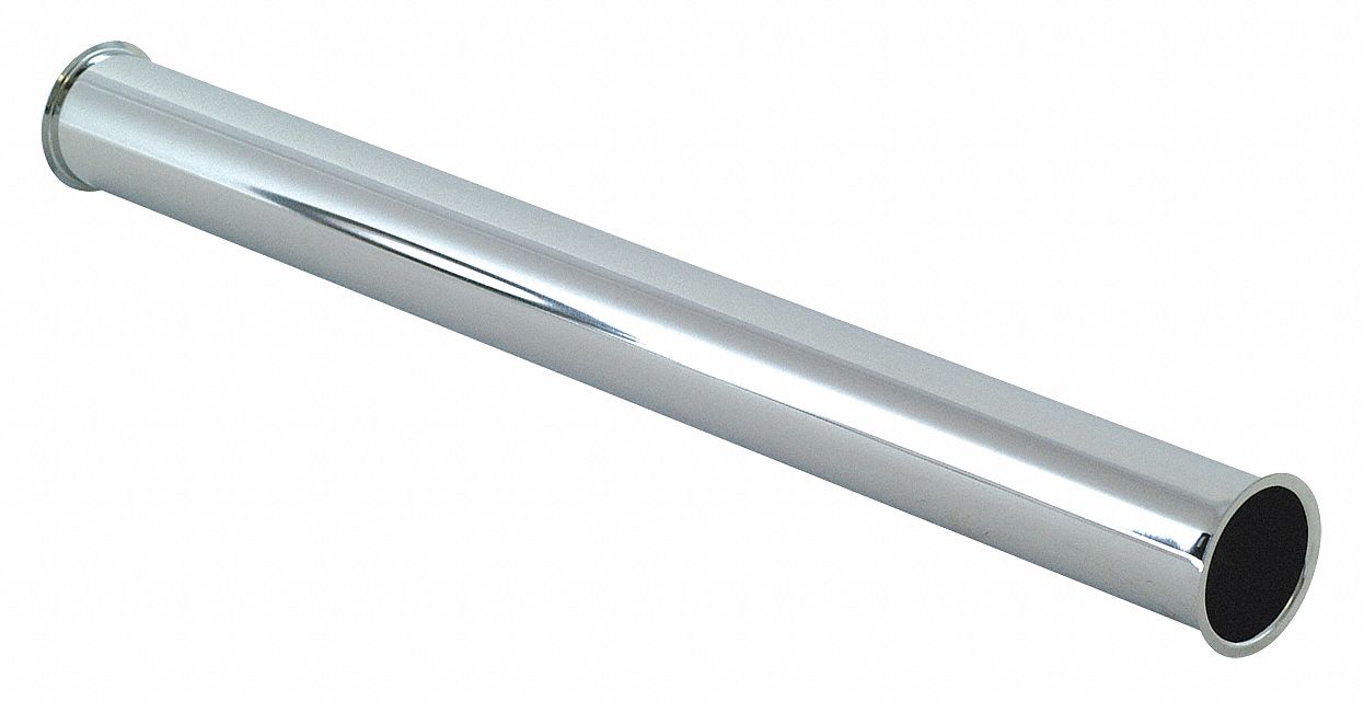 Tailpiece: Brass, Chrome, Silver, 1 1/2 in Nominal Pipe Size, 16 in Overall Lg, Slip