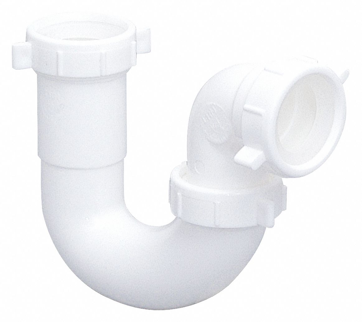 Trap: Plastic, White, 1 1/2 in Nominal Pipe Size, Slip, Slip, Reducing Washer