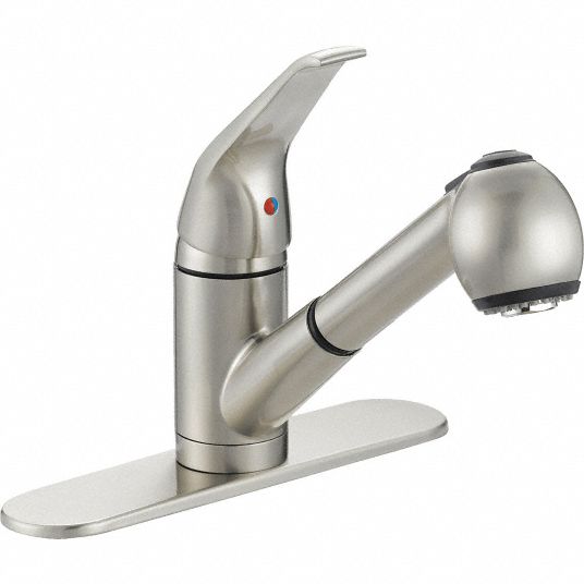 EZFLO Brushed Nickel, Low Arc Pull Out, Kitchen Sink Faucet, Manual