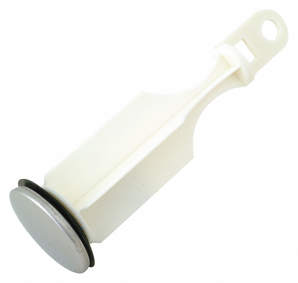 DRAIN STOPPER: 1 ⅜ IN OVERALL DIA, PLASTIC/STAINLESS STEEL, WHITE, POP UP, SINK