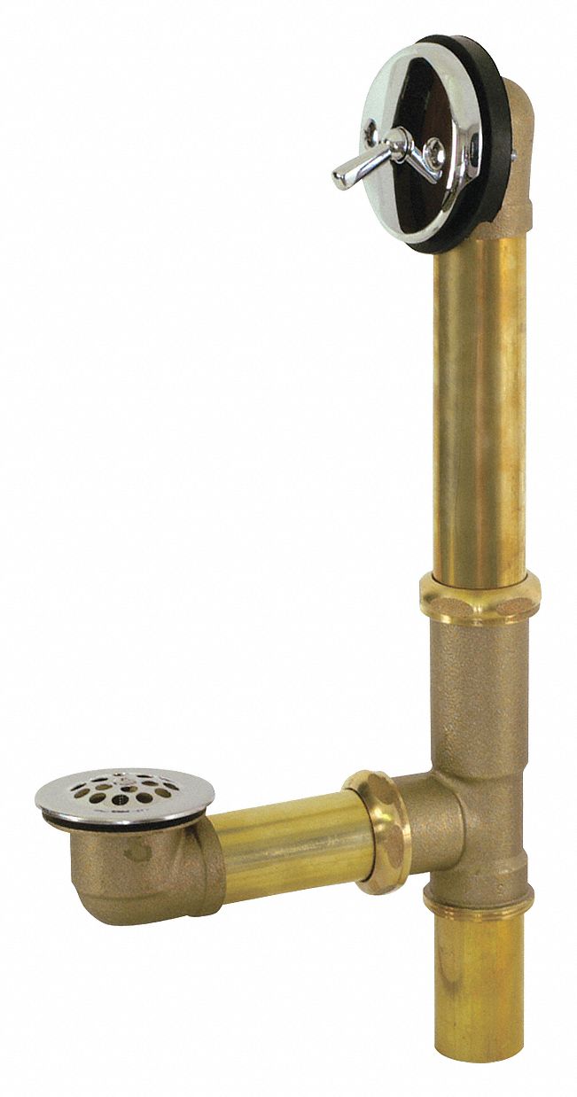 Shower Drain: 1 1/2 in Overall Dia, 7 1/2 in Overall Lg, Trip Lever, Stainless Steel