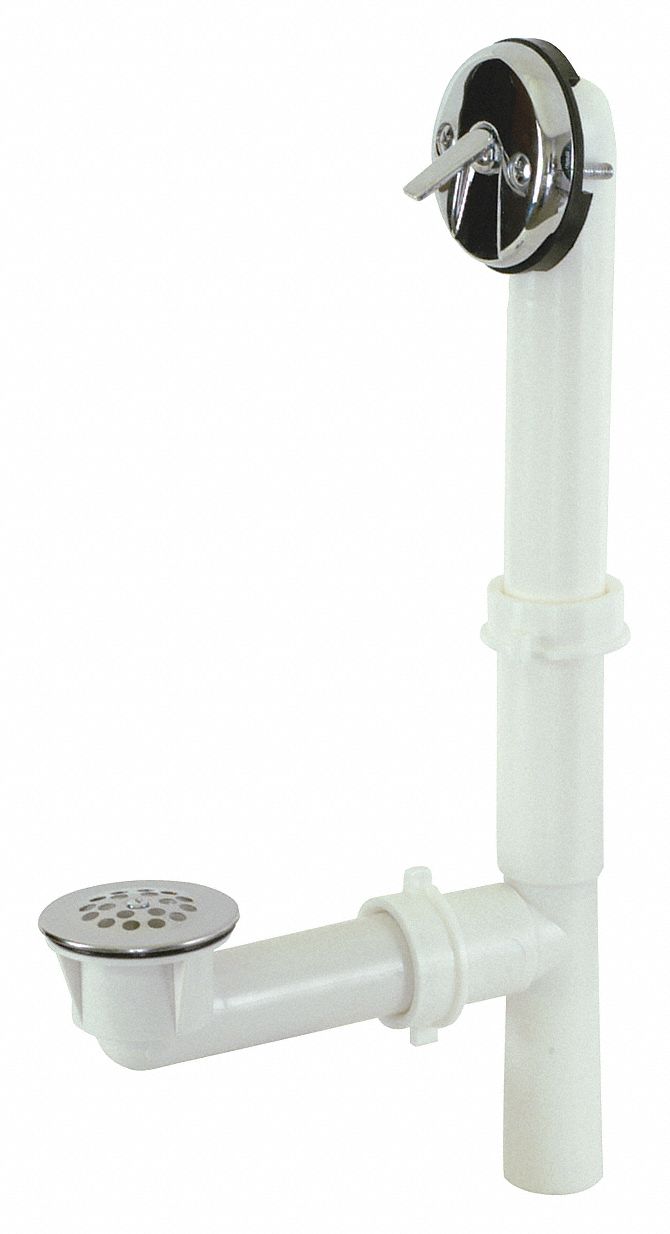 SHOWER DRAIN: 1½ IN OVERALL DIA, 7¾ IN OVERALL LG, TRIP LEVER, CHROME, ROUND