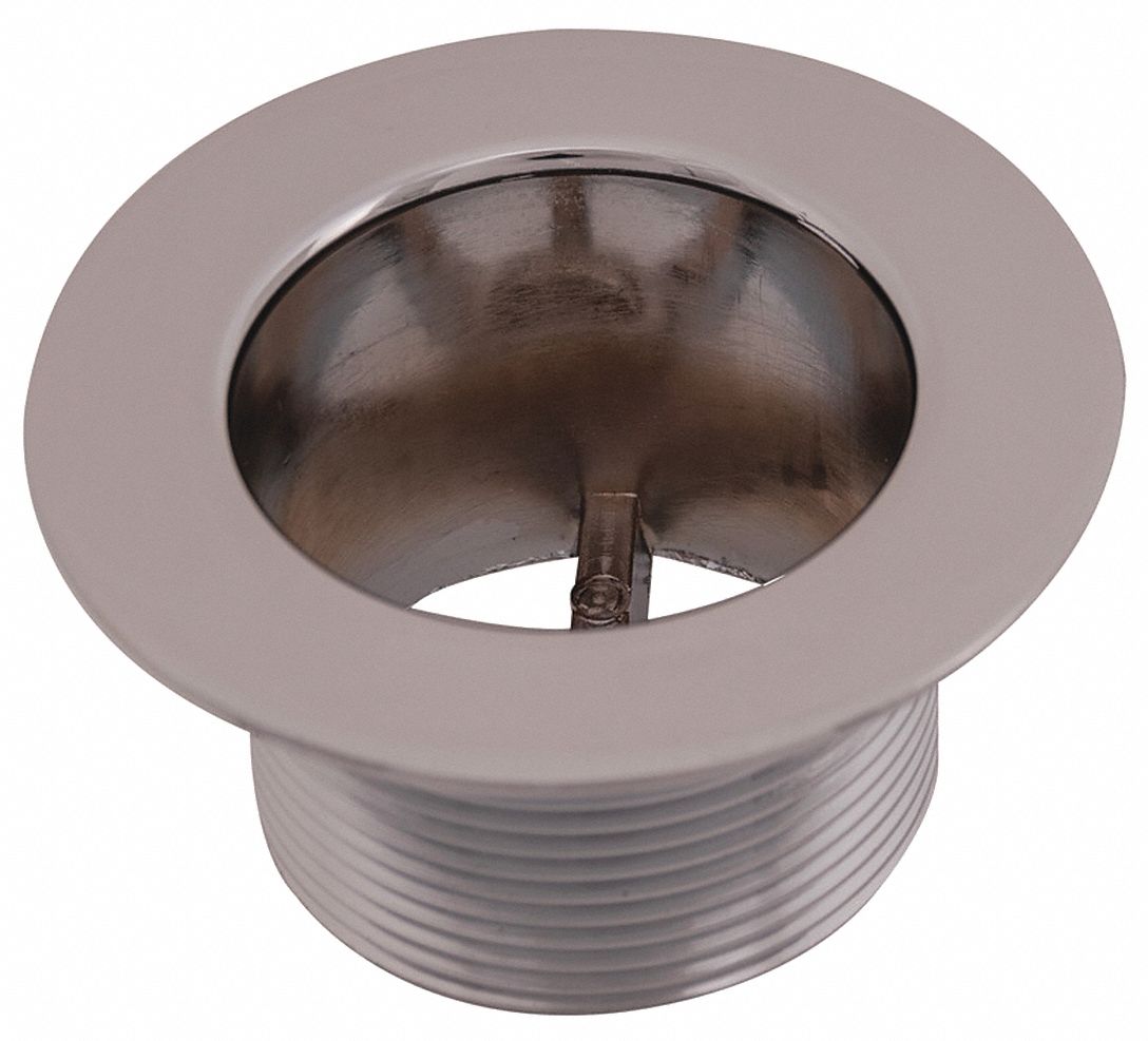 Strainer: 1 7/8 in Overall Dia, Zinc, Silver, Round, Shower Drain
