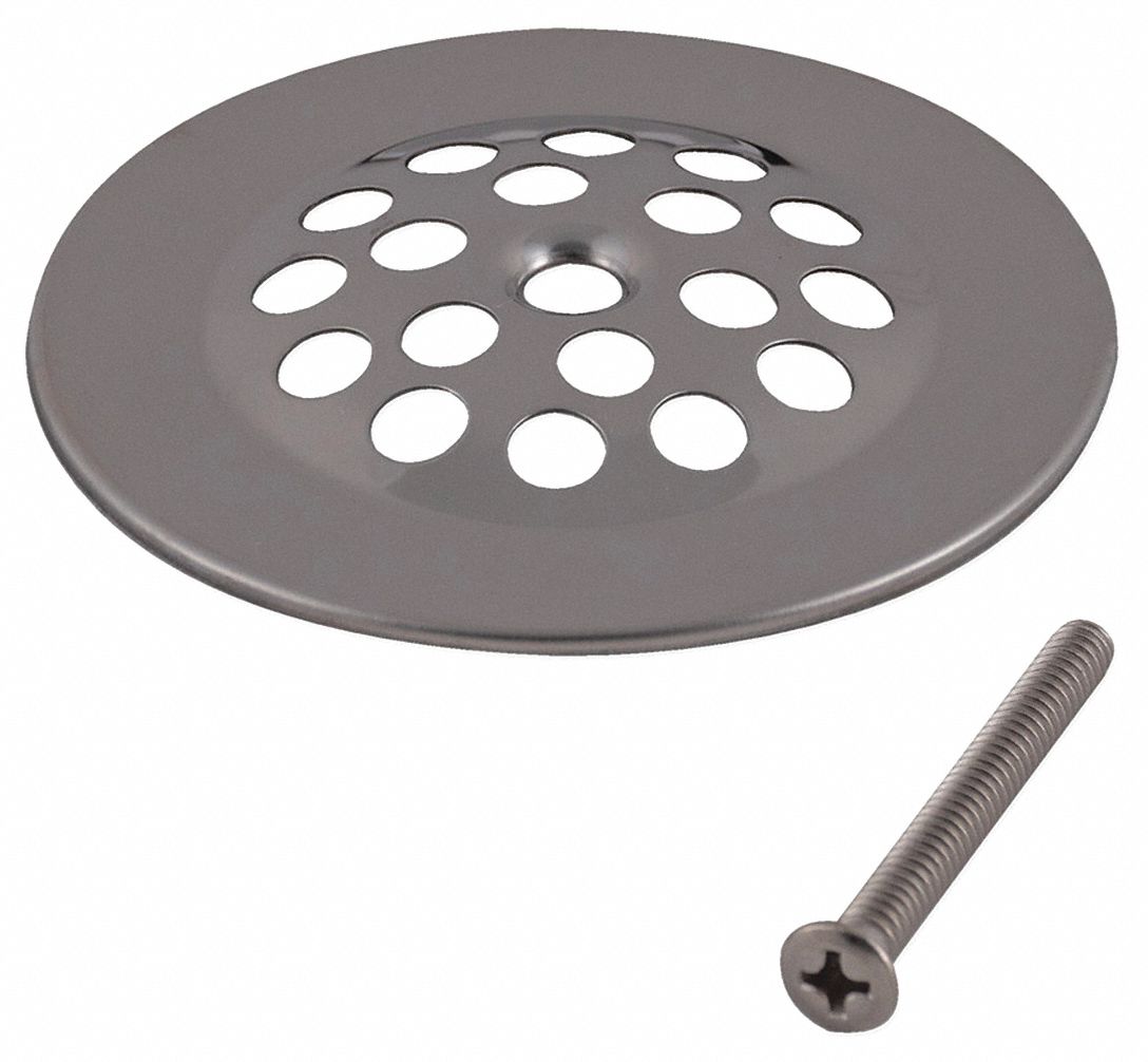 STRAINER: 2 7/8 IN OVERALL DIA, STAINLESS STEEL, SILVER, ROUND, SHOWER DRAIN
