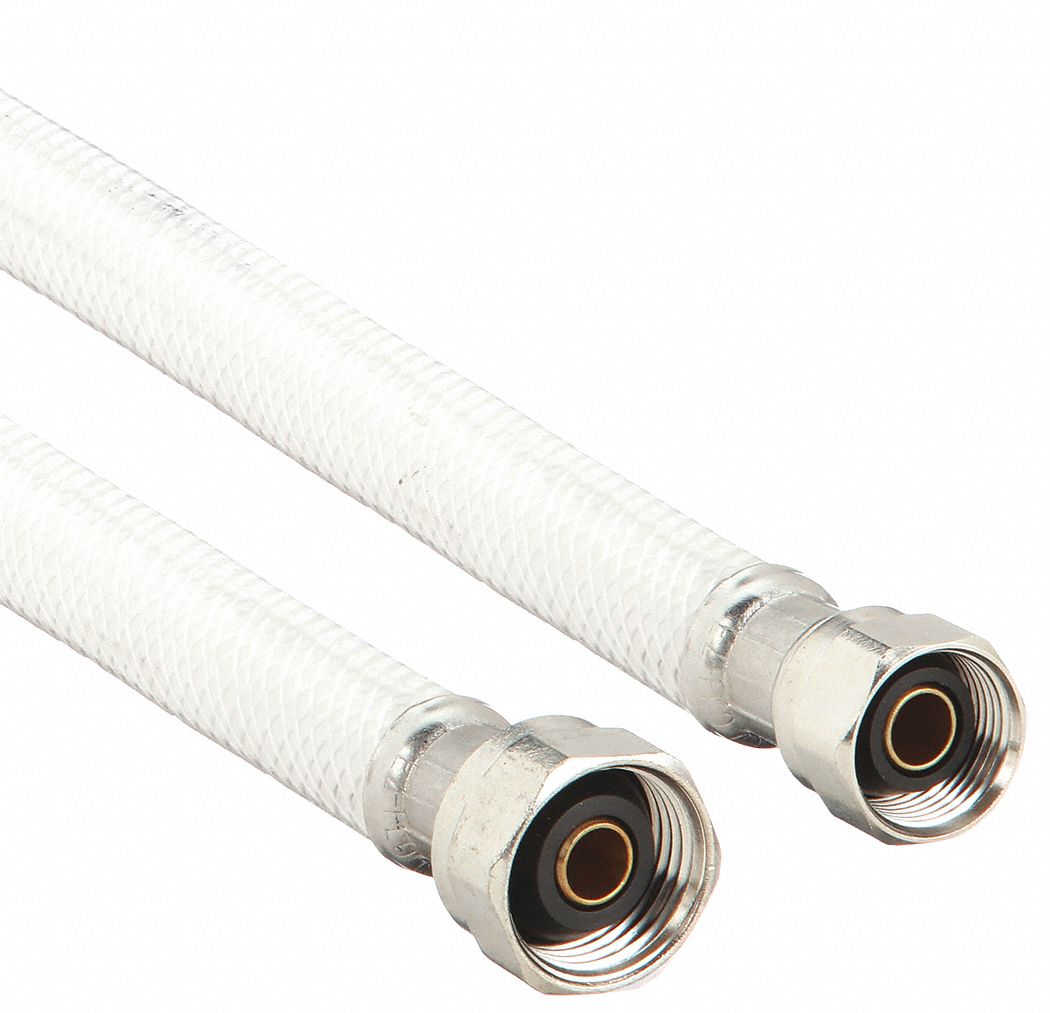 Supply Line: 3/8 in Hose Inside Dia., 125 psi, PVC, Nylon, 16 in Hose Lg