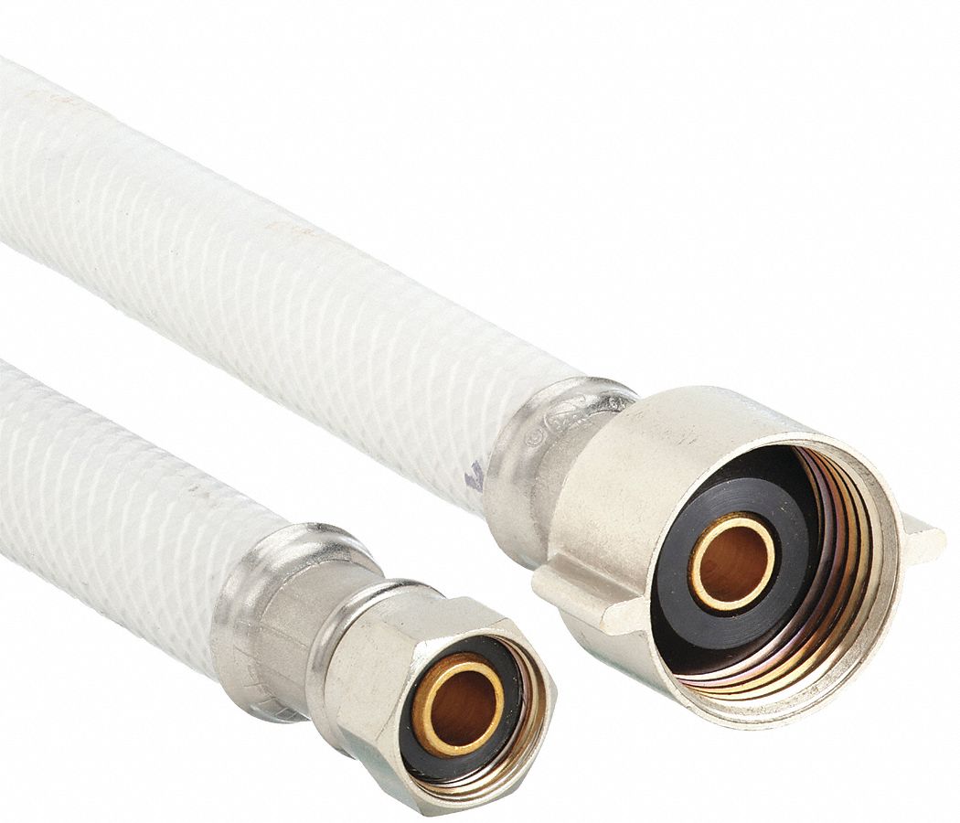 Supply Line: 1/4 in Hose Inside Dia., 125 psi, PVC, Nylon, 12 in Hose Lg, Coupled Assembly