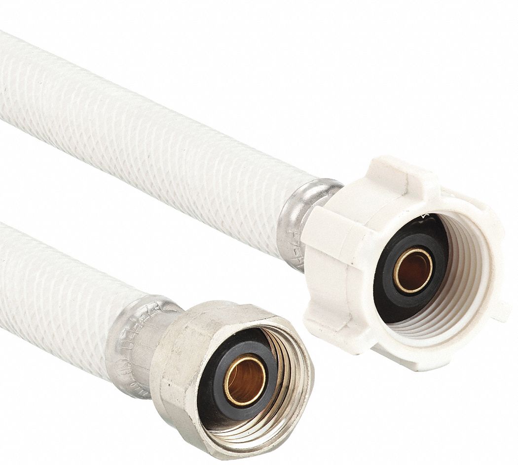 Supply Line: 3/8 in Hose Inside Dia., 12 in Hose Lg, Nylon, PVC, 200 psi