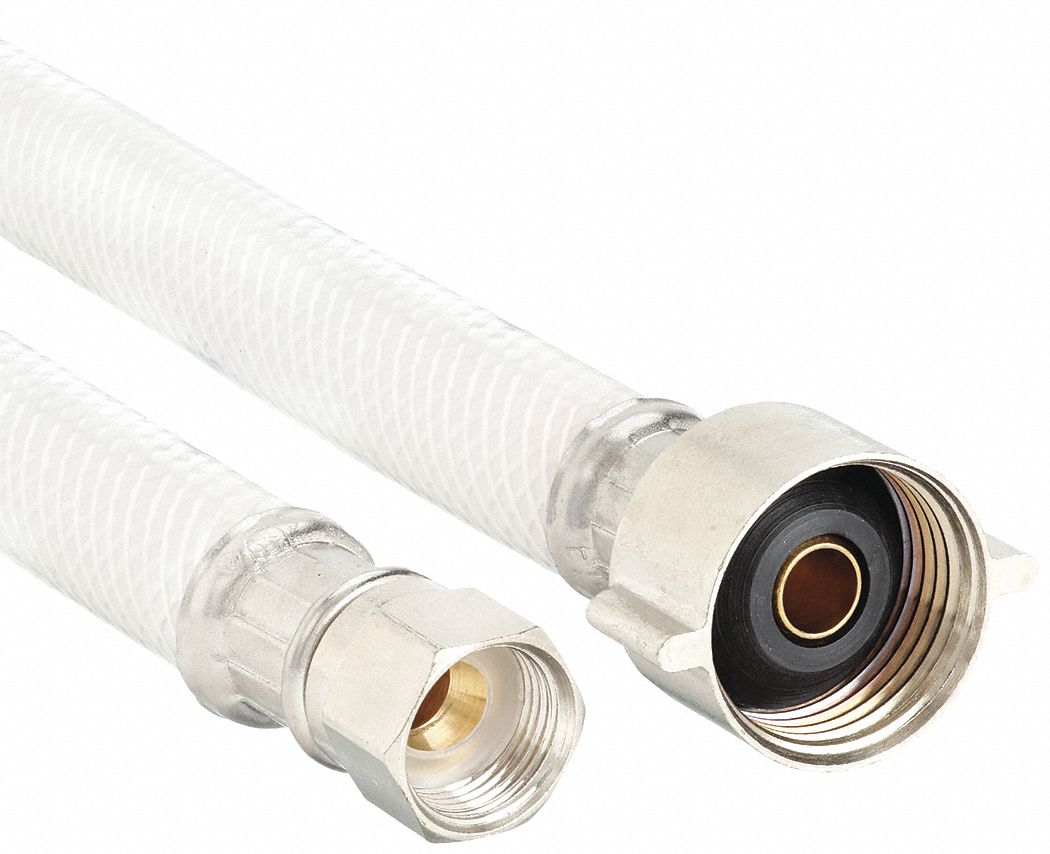 Supply Line: 1/4 in Hose Inside Dia., 125 psi, PVC, Nylon, 12 in Hose Lg