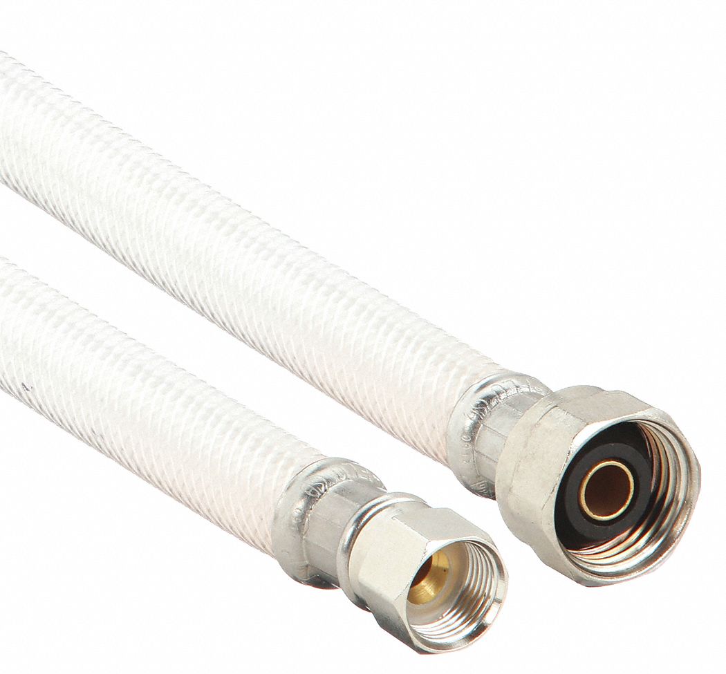 Supply Line: 1/4 in Hose Inside Dia., 200 psi, PVC, Nylon, 12 in Hose Lg