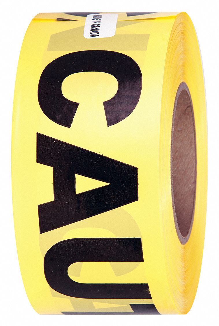 Barricade Tape: Yellow, 3 in Roll Wd, 1,000 ft Roll Lg, 2 mil Thick, Polyethylene