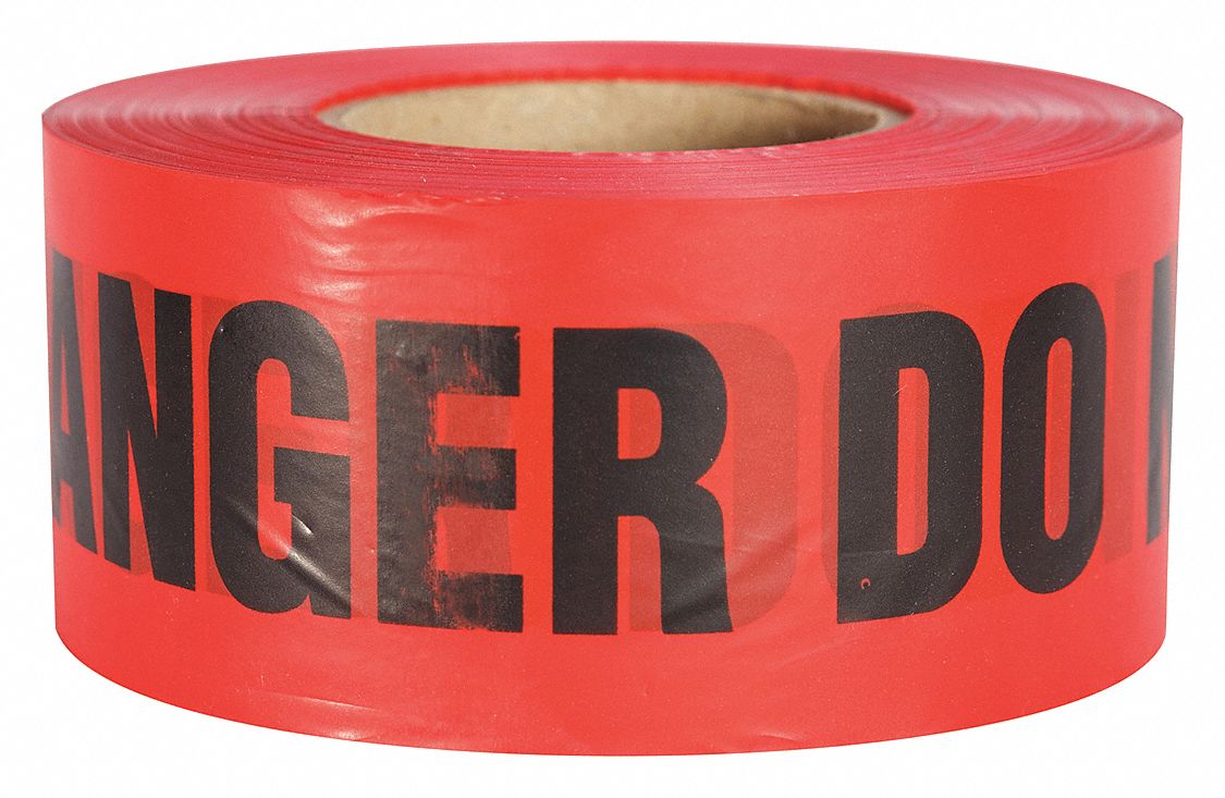 Barricade Tape: Red, 3 in Roll Wd, 1,000 ft Roll Lg, 2 mil Thick, Polyethylene