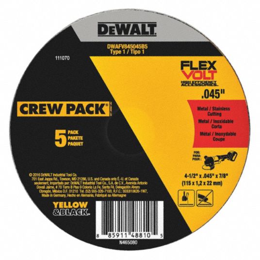 DEWALT, Type 1, 4 1/2 in x 0.045 in x 7/8 in, Abrasive Cut-Off