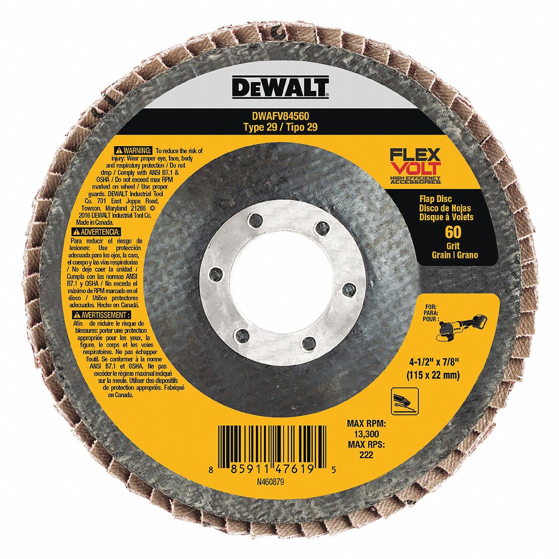 Dewalt Flap Disc 60 Abrasive Grit Ceramic Type 29 444p78