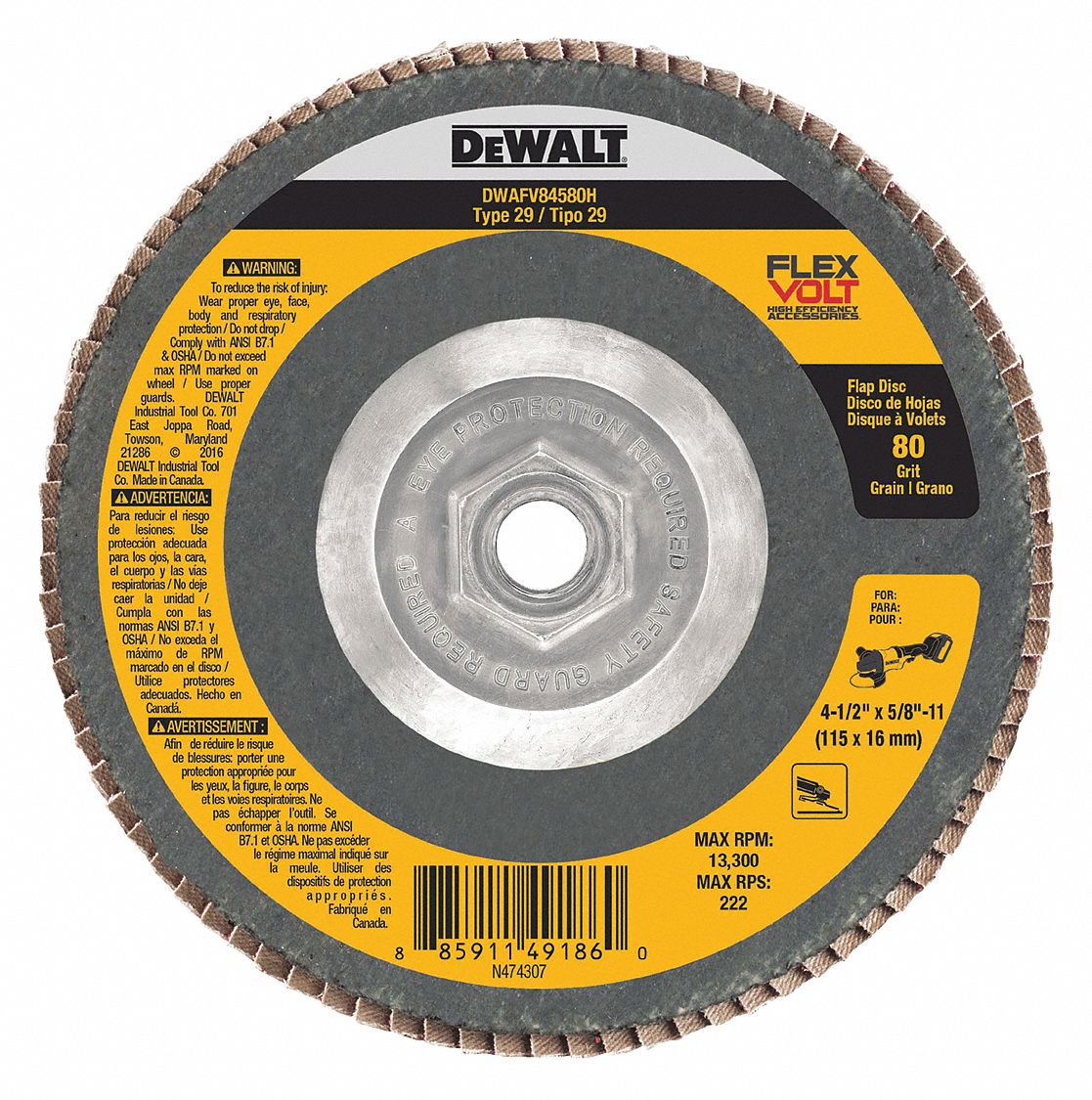 DEWALT DW8222H 6-inch Z40 Type 27 Wearable Backing Flap Disc – 5-Pack, 40 Grit, Silicon Carbide
