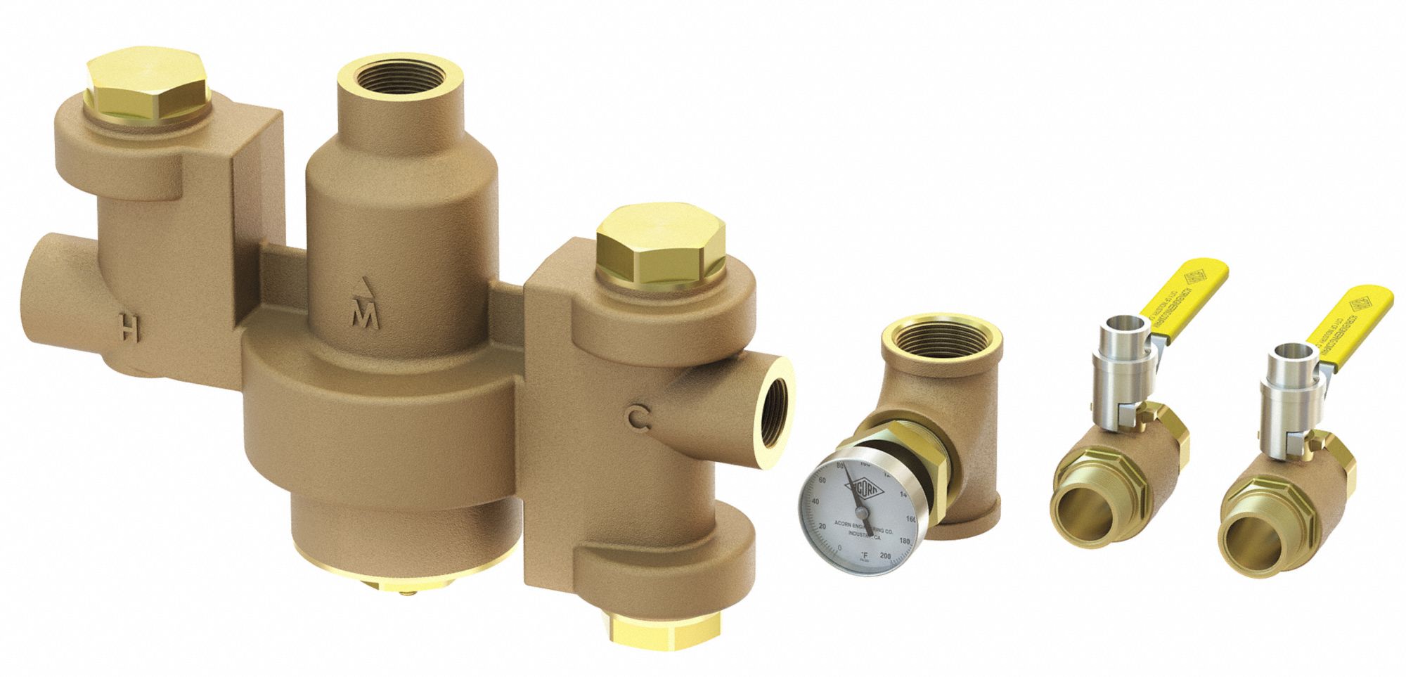 Thermostatic Mixing Valve: ET71, Brass, 3/4 in Inlet Size, NPT Inlet, NPT Outlet