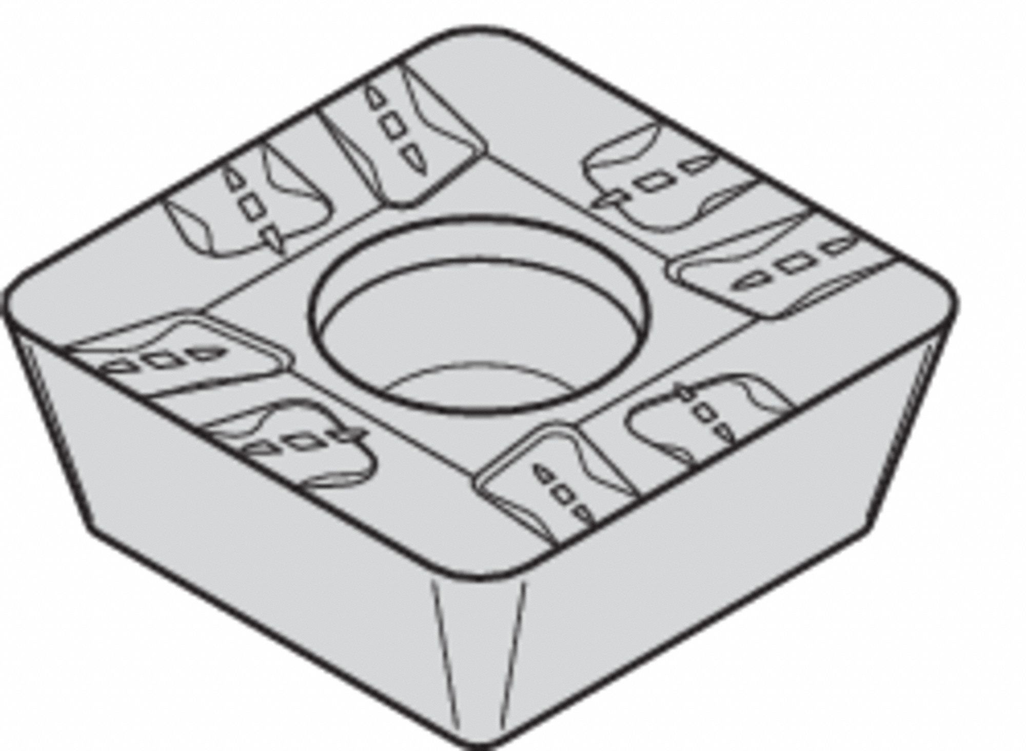 Square Milling Insert: 1/2 in Inscribed Circle, 3/64 in Corner Radius, 0.1893 in Thick, CVD