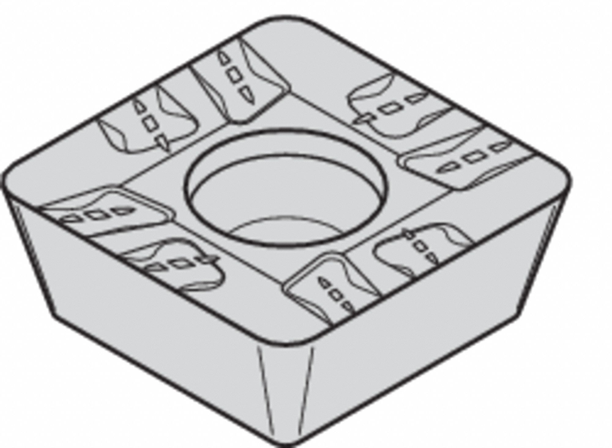 SQUARE MILLING INSERT, ⅝ IN INSCRIBED CIRCLE, 3/64 IN CORNER RADIUS, 0.25 IN THICK