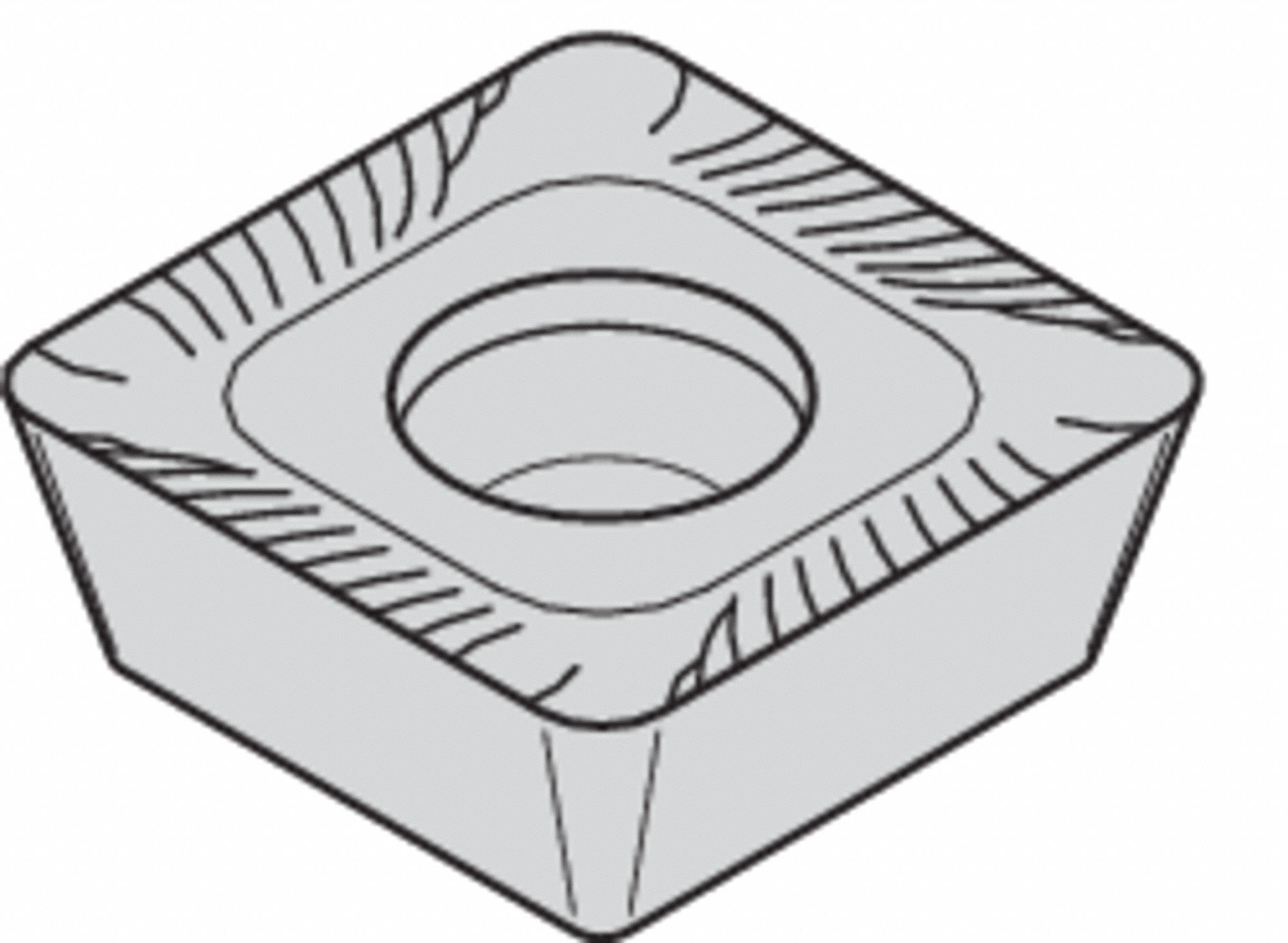 Square Milling Insert: 1/2 in Inscribed Circle, 3/64 in Corner Radius, 0.1878 in Thick, AlTiN