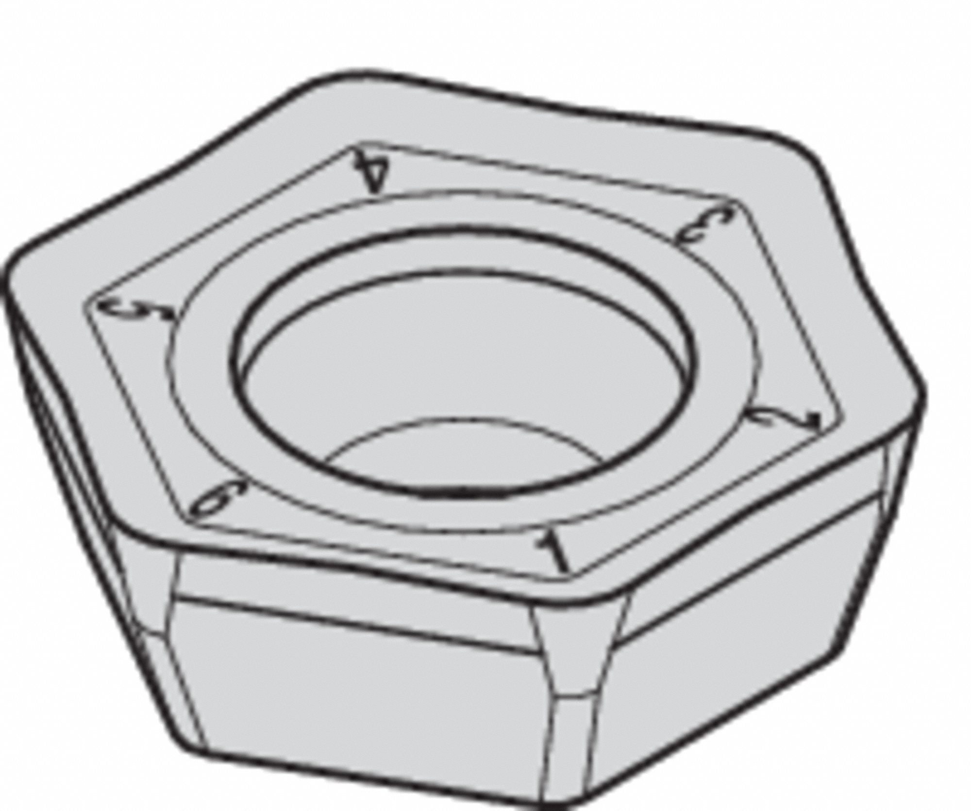 HEXAGON MILLING INSERT, .4321 IN INSCRIBED CIRCLE, .98MM CORNER RADIUS, .1563 IN THICK