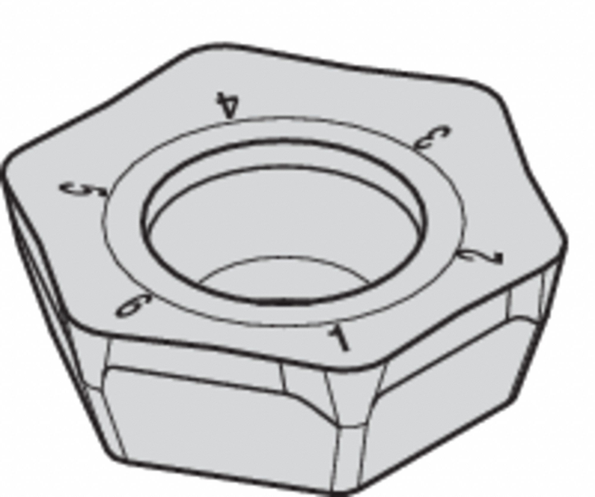 HEXAGON MILLING INSERT, .4291 IN INSCRIBED CIRCLE, .98MM CORNER RADIUS, .1571 IN THICK