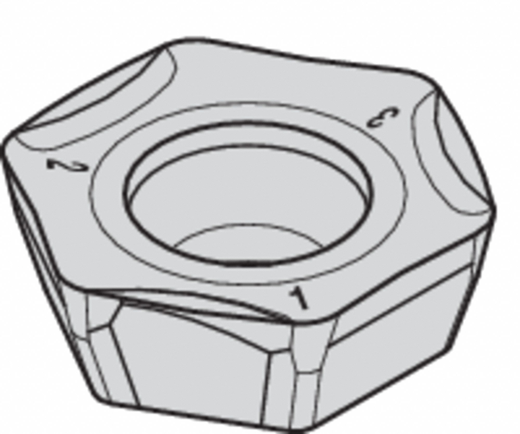 HEXAGON MILLING INSERT, .4385 IN INSCRIBED CIRCLE, .98MM CORNER RADIUS, .1575 IN THICK