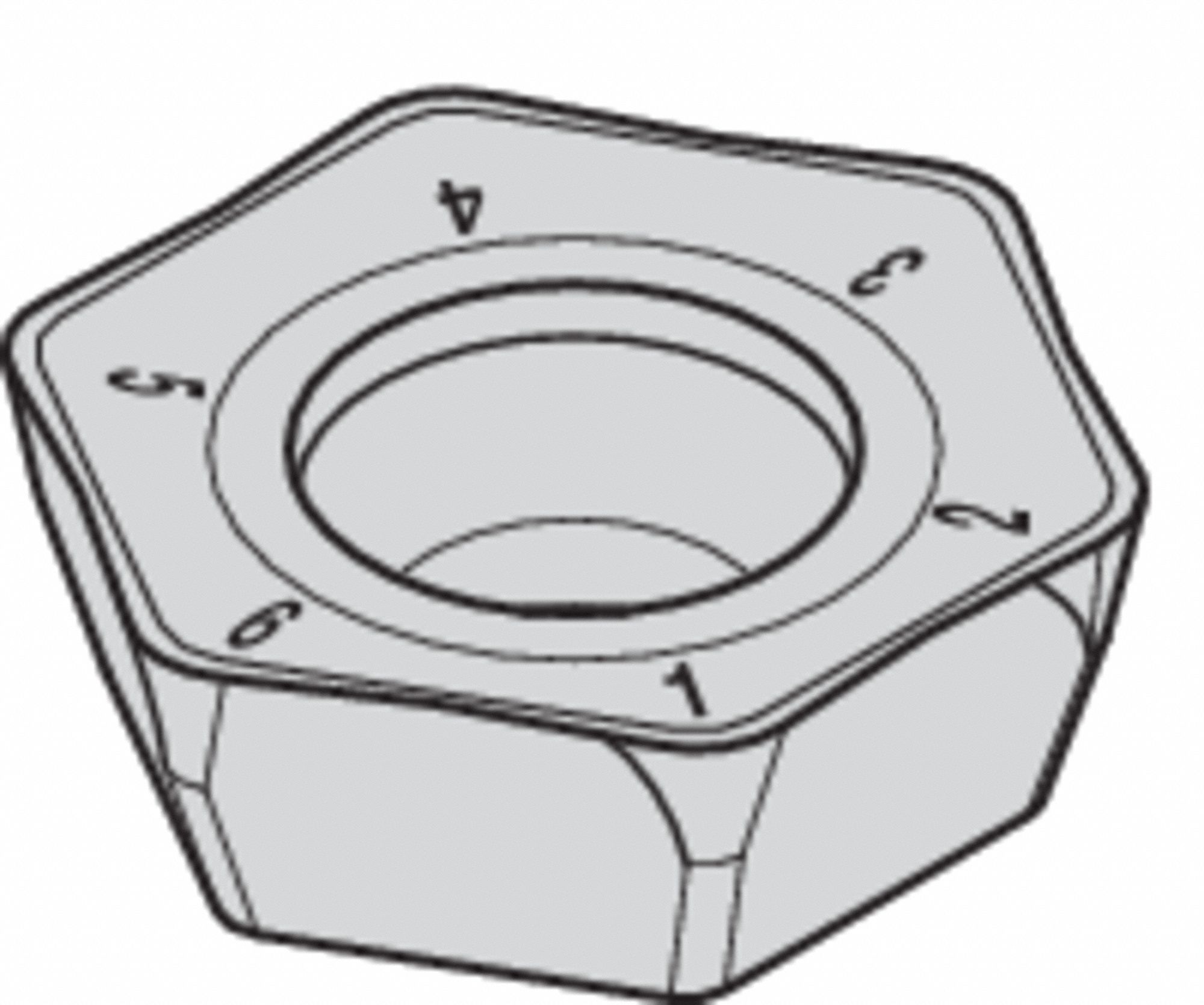 Hexagon Milling Insert: 0.4332 in Inscribed Circle, 0.90mm Corner Radius, 0.1575 in Thick