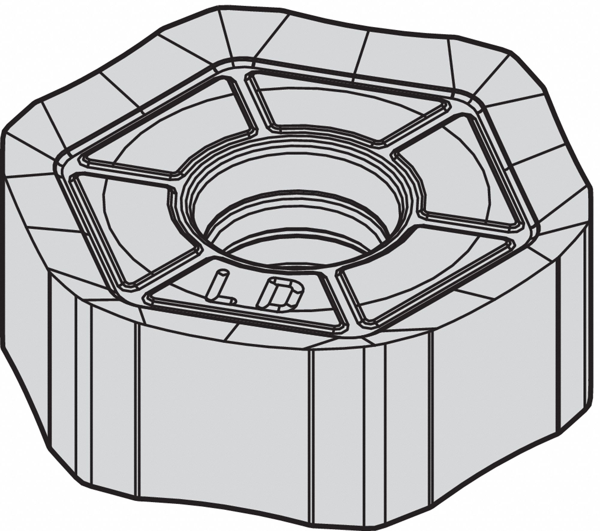 HEXAGON MILLING INSERT, ⅝ IN INSCRIBED CIRCLE, 3/64 IN CORNER RADIUS, 0.2190 IN THICK